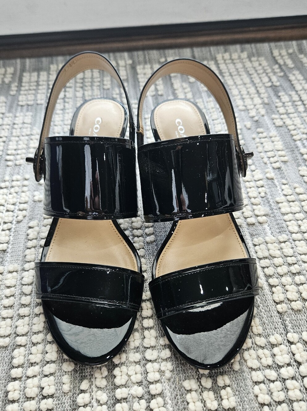 Coach Black Patent Leather Slingback Sandals